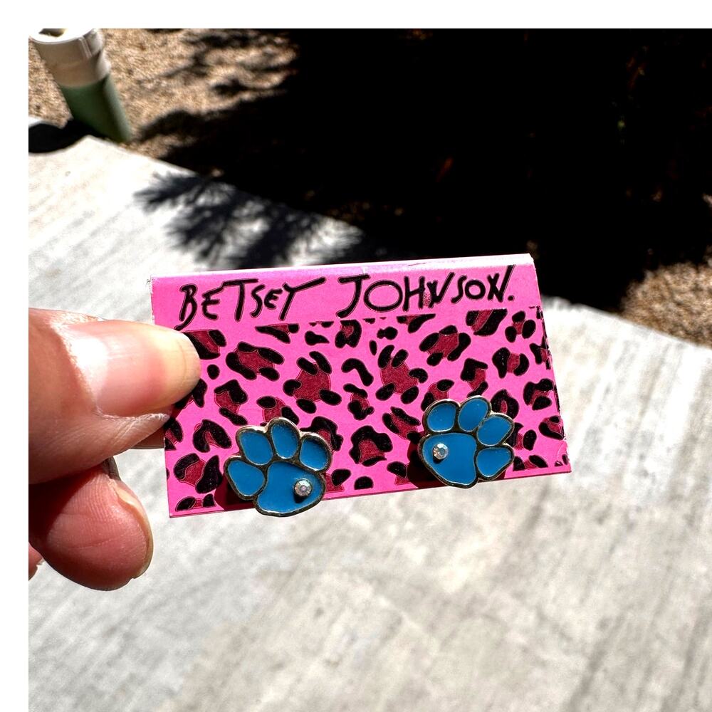 Betsey Johnson blue enamel paw print stud earrings